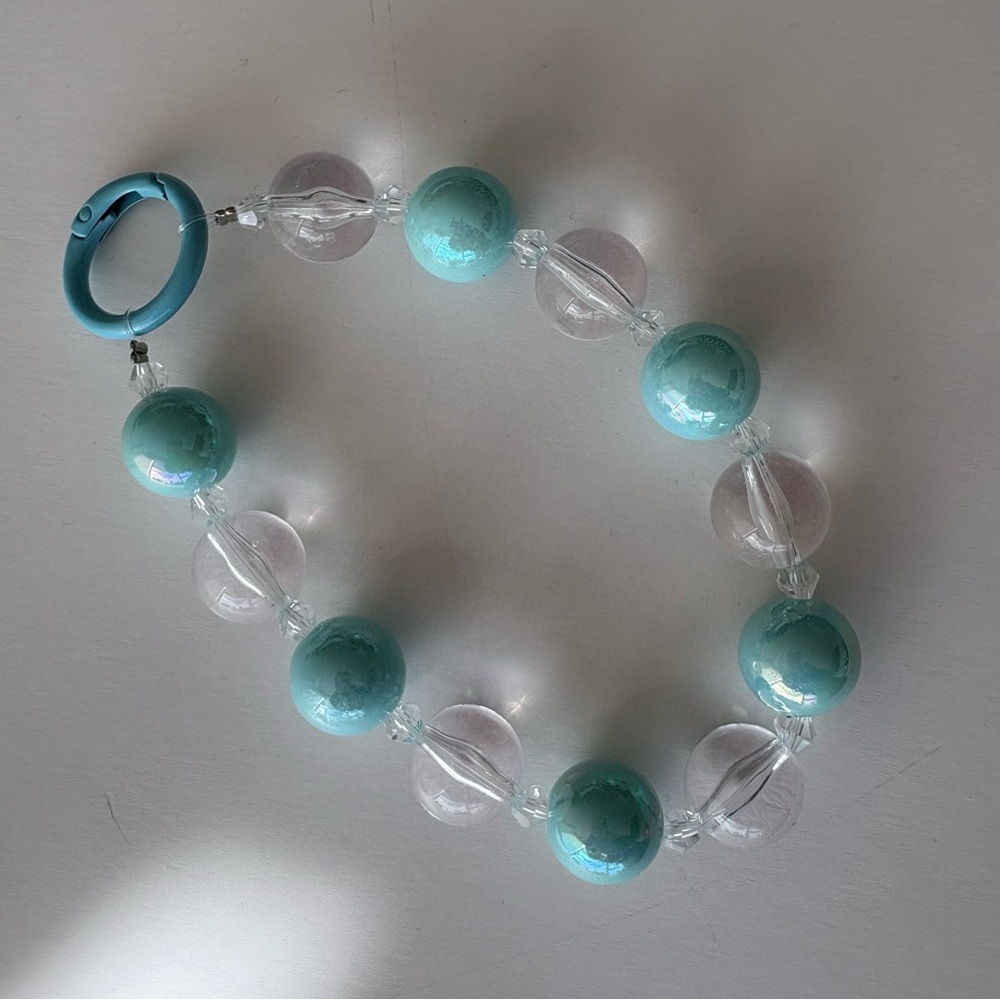 Elegant Chunky Turquoise and Clear Beaded Bag Charm - Picture 4 of 6